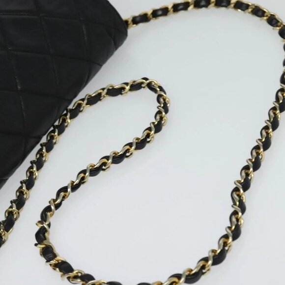 CHANEL Matelasse Chain Shoulder Bag Lamb Skin Black Gold CC Auth PP673 - Picture 8 of 14